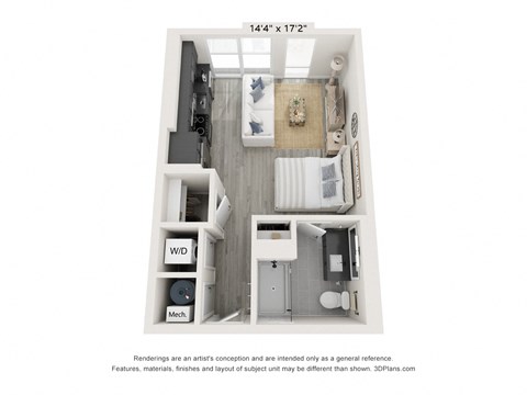 Floor plan for studio, 1 bath, 467 sqft